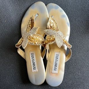 Gold sequin sandals